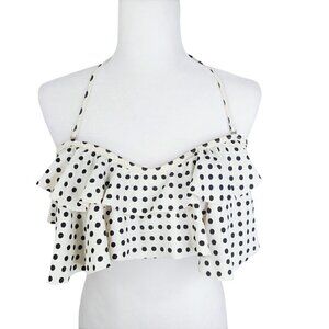 Cococship Black White Polkadot Ruffled Halter Strap Retro 70s Style Bikini Top